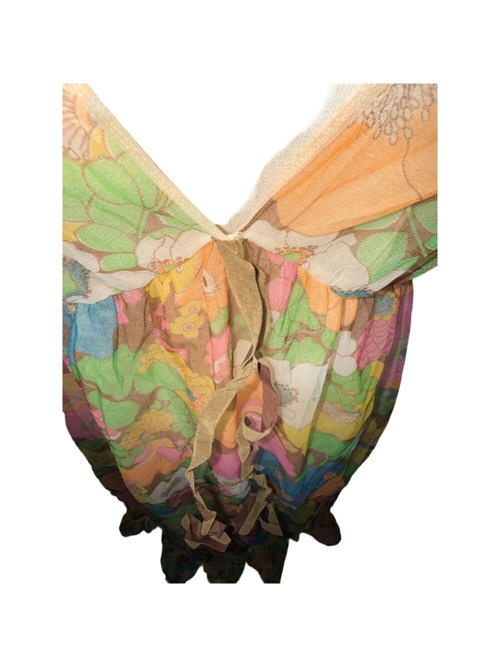 Vintage 1960s to 1970s floral chiffon maxi dress deep v- front. 100% nylon USA  - Picture 5 of 13